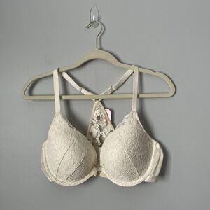 DOBREVA Ivory Lace Push Up Bra Racerback Lingerie Supportive Size 38D NWT